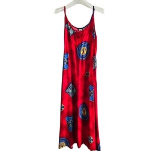 Norman Rockwell Red Maxi Dress with Blue and Yellow Medallion Print
